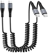 USB C Cable for iPhone 16e/16/15 Pro Max/Plus, 2-Pack Coiled USBC to Type-C Fast Charging Cable f...