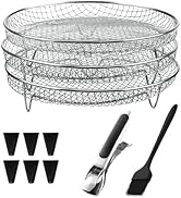Stainless Steel Air Fryer Basket - 7.8" Round Rack with Clamp and Brush - Non-Stick Tray - Fits 4...