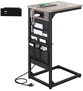 NEFROM C-Shaped End Table with Fast-Charging Station, Small Couch Side Table with Storage Bag, So...