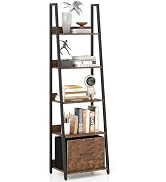 Giantex 5-Tier Ladder Bookshelf, Industrial Freestanding Bookcase with Removable Fabric Drawer, N...