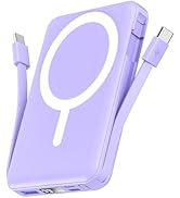 podoru for Magsafe Battery Pack, 10000mAh Magnetic Power Bank Built-in Double USB C Cables 22.5W ...