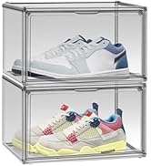 DAYOOH 2 Pack Acrylic Shoe Box for Closet Clear Stackable Size 12 Shoe Storage Bins with Magnetic...