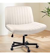 Criss Cross Chair with Wheels, Cross Legged Office Vanity Chair with Wheels, Comfortable Beige Va...