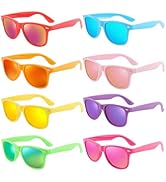 Pibupibu 8 Pack Neon Colors Mirrored Lens Sunglasses Bulk Party Favor Supplies Unisex Glasses Set