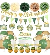 Roetyce Retirement Party Decorations Women Men, Green Happy Retirement Banner Balloons Cake Toppe...