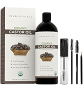 Viva Naturals Organic Castor Oil for Eyelashes and Eyebrows (16 fl oz) - USDA Certified Organic, ...
