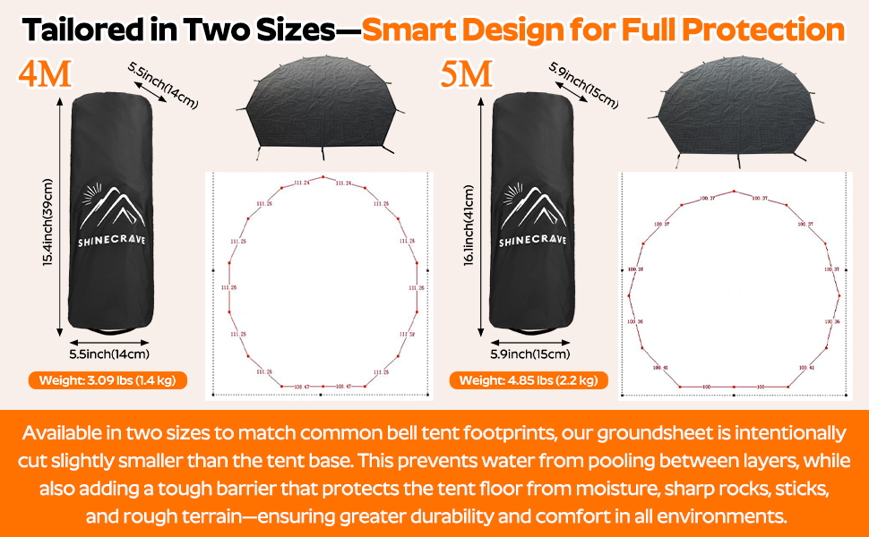 Bell Tent Footprint, 3/4/5/6m Waterproof Round Tarp Ground Sheet for Tent Floor Protector Camping