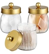 SheeChung 3 Pack Qtip Holder Bathroom Jar Set, Apothecary Mason Jar for Bathroom Vanity Home Stor...
