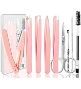 [9+1 PCS] Tweezers Kit, Tweezer for Women Facial Hair, Professional Tweezers Set, Eyebrow Tweezer...
