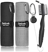 Seticek 2 Pack Golf Towel (16" X 16") with Golf Club Brush, Microfiber Waffle Pattern Golf Towels...