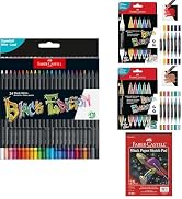 Faber-Castell Black Edition Art Set: 24 Colored Pencils, 6 Classic &amp; 6 Metallic Dual Tip Paint Ma...