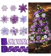 Christmas Glitter Tree Ornaments Christmas Snowflake Christmas Flower Poinsettias Xmas Purple Gli...