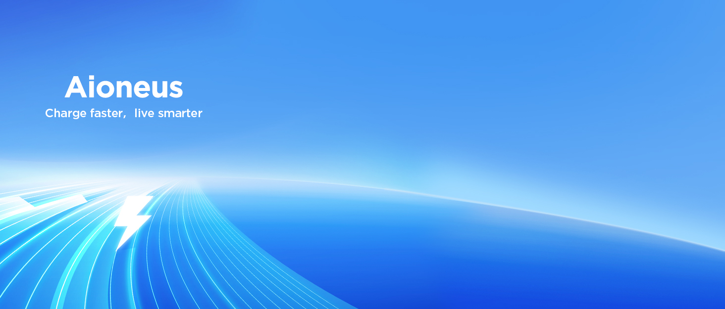 Abstract digital image with blue sky, white sunburst, and curved blue lines. Text reads 'Aloneus' and 'Charge faster, live smarter'.