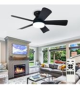 Depuley Modern Ceiling Fan with Light: 35-Inch Black Small Fans for Bedroom Indoor Outdoor - Dimm...