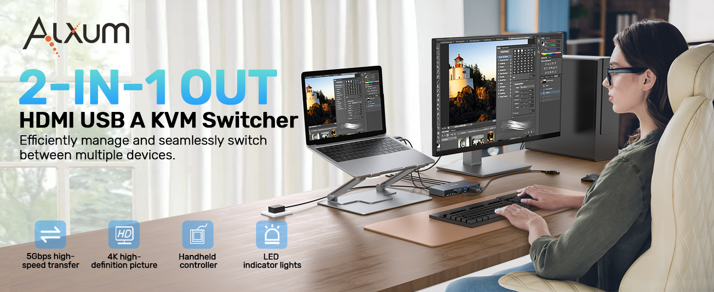 alxum 2 in 1 out kvm switch