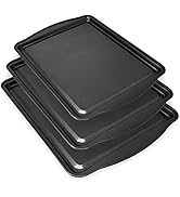 Bakeware Nonstick Cookie Sheet Oven Baking Pan Tray 3-Piece Set (Small, Medium and Large), Carbon...