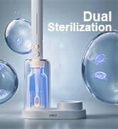 Electric Toothbrush Set with Drying &amp; Sanitizing Holder, 8 Replacement Brush Heads, Transparent R...