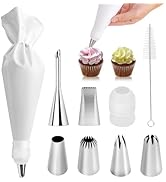 9-Piece Reusable Piping Bags and Tips Set-16inch Cotton Baking Kit with Coupler, Stainless Steel ...