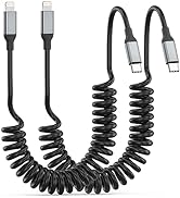 Coiled USB C to Lightning Cable 2 Pack, [MFi Certified] Retractable USB C iPhone Charger PD Fast ...
