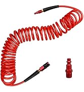 Hromee 1/4 in x 25 ft Polyurethane Recoil Air Hose with Bend Restrictors Compressor Hose with 1/4...
