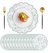 60 Pcs Sage Green Floral Paper Placemat, 13.5 Inch Disposable Scalloped Table Mats Wedding Placem...