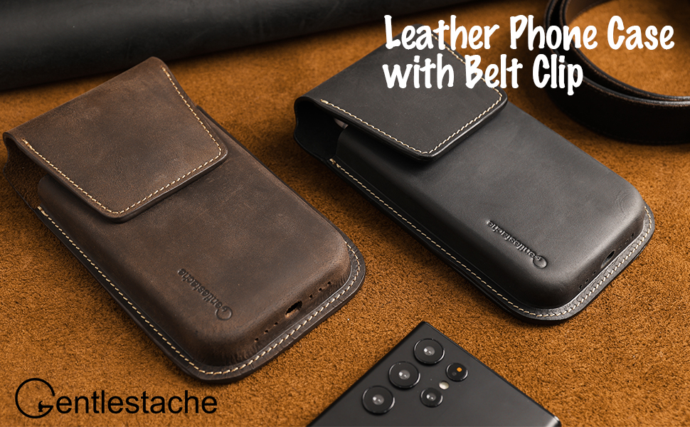 Leather Cell Phone Holster with Belt Clip
