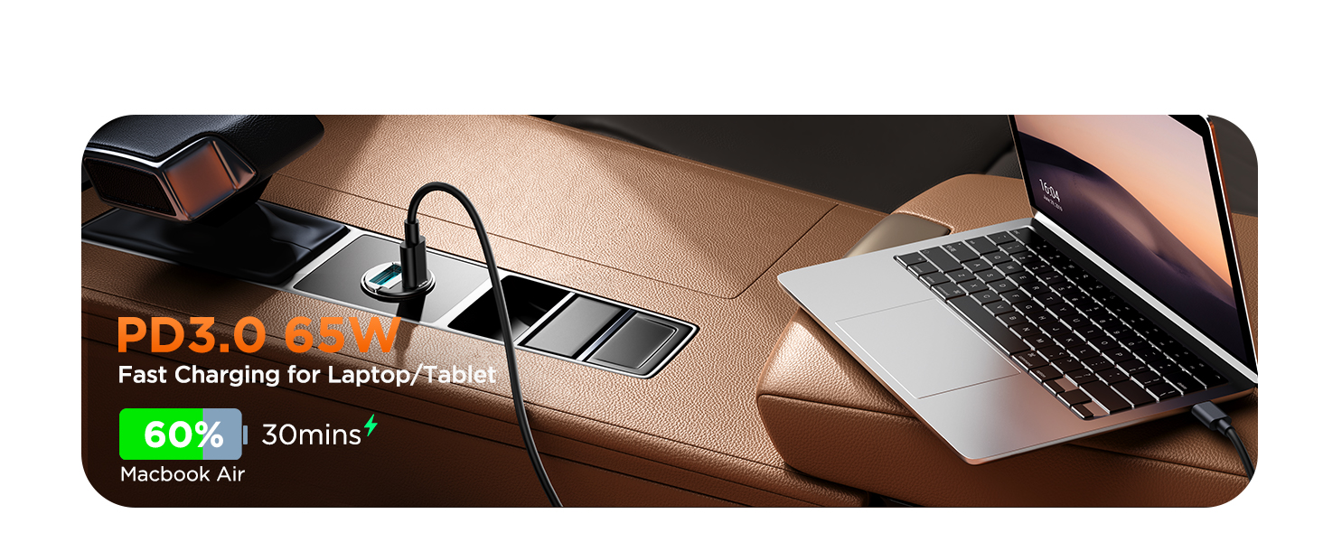 pd 3.0 65w fast charging macbook air from 0% to 60% in 30 mins, supports most tablets and laptops