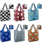BeeGreen Reusable Grocery Bags Foldable 6 Pack Shopping Bags Large 50LBS Cute Groceries Bags w Po...