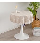 YZKITM Round Rustic Small Tablecloth Washable Striped Jacquard Linen Table Cloth Heavy Weight Far...