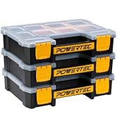 POWERTEC Small Parts Organizer &amp; Tool Box – 10 Compartments, Stackable Storage with Removable Div...