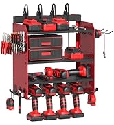 Power Tool Organizer Wall Mount with Charging Station, Garage 4 Drill Storage Shelf with Cordless...