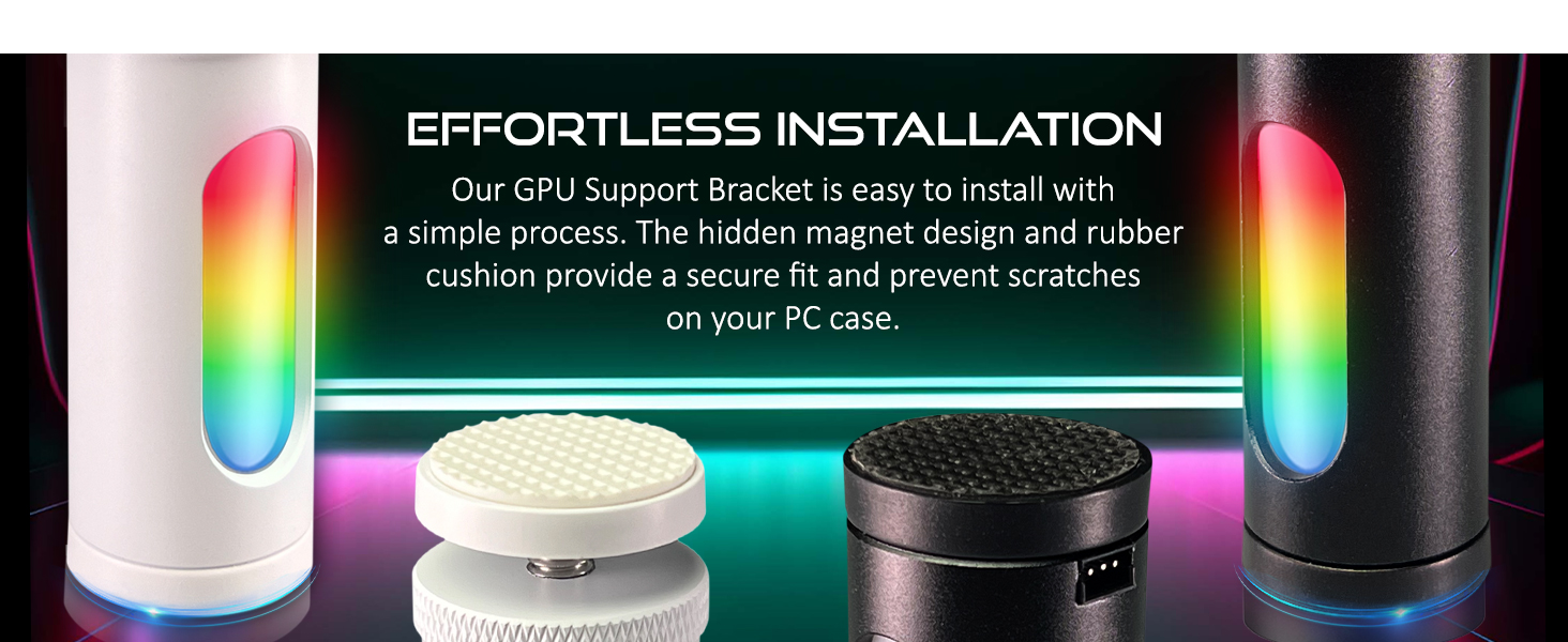 Easy installation with magnet base and rubber cushion with AAAwave GPU bracket support RGB