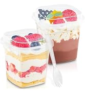 Qeirudu 50 Pack 8 oz Square Plastic Dessert Cups with Lids and Sporks, Clear Thickened Pudding Cu...