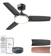 Dreo Smart Ceiling Fans with Lights, 42 Inch Black Ceiling Fan, 12 Speeds &amp; 3 Fan Modes, Stepless...