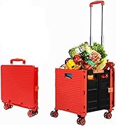Foldable Utility Cart Folding Portable Rolling Crate Handcart Shopping Trolley Wheel Box with Lid...