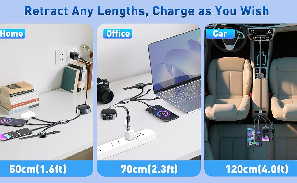 retractable multi charging cable with apple watch charger