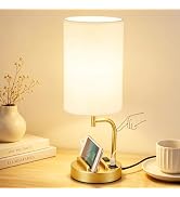 Dreamholder Touch Control USB Table Lamp with USB C/A &amp; AC Outlet, 3-Way Dimmable Bedside Lamp, M...