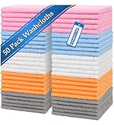 HOMERHYME Microfiber Washcloths, 50 Pack Wash Cloths Face Towel, Soft Lint Free Quick Dry Gym Tow...