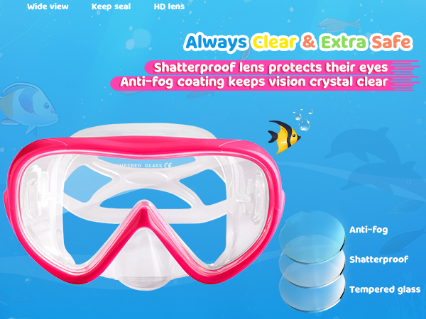 Kids Goggles with Nose Cover Kids Swim Goggles180° Clear View Snorkel Diving Mask for 5-15 Anti-Fog