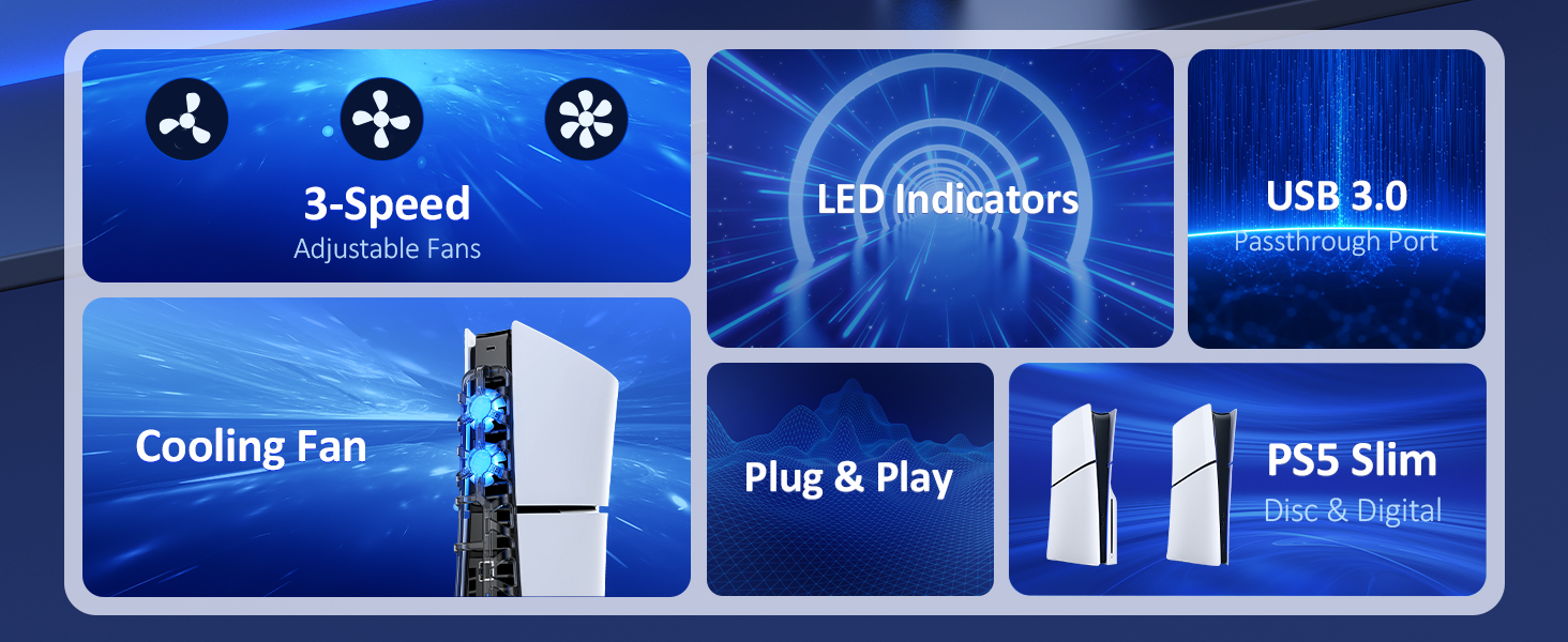 Hot air is emitted from the PS5 Slim console equipped with a horizontal stand.