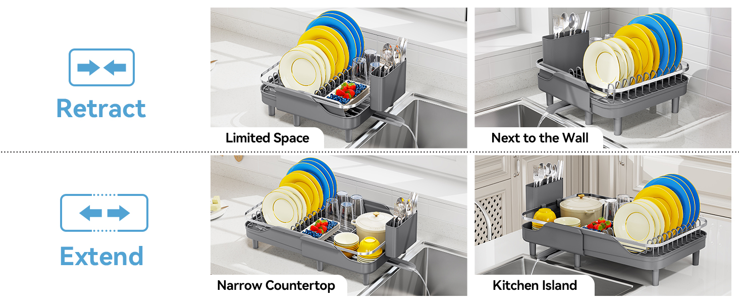 stainless steel dish drying rack expandable black large rustproof dish drainer for kitchen counter