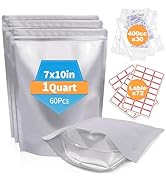 NexLevVac 60PCS 1Quart 7"X10" Mylar Bags for Food Storage with Oxygen Absorbers&amp;Lables,10 Mil Thi...