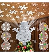 Christmas Tree Topper Projector Lights with 6 Projection Modes, Sliver Snowman Christmas Tree Top...