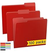 100 Packs Two Tone Color File Folders,Red File Folders Letter Size,1/3-Cut Tabs,8.5x11" File Fold...