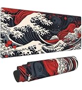 Japanese Great Wave Red Gray Abstract Mouse Pad Long Extended XL Mousepad Desk Pad Gaming Pc Desk...