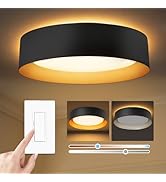 Bargeni Flush Mount Ceiling Light,12.5 inch LED Ceiling Light with Night Light,Matte Black with G...