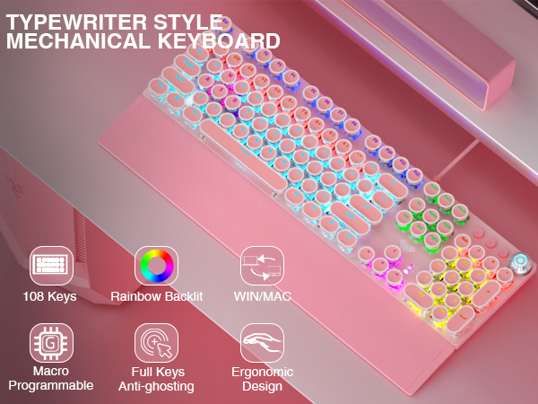 pink keyboard cute led rainbow backlit keyboard typewriter mechanical keyboard pc gaming keyboard
