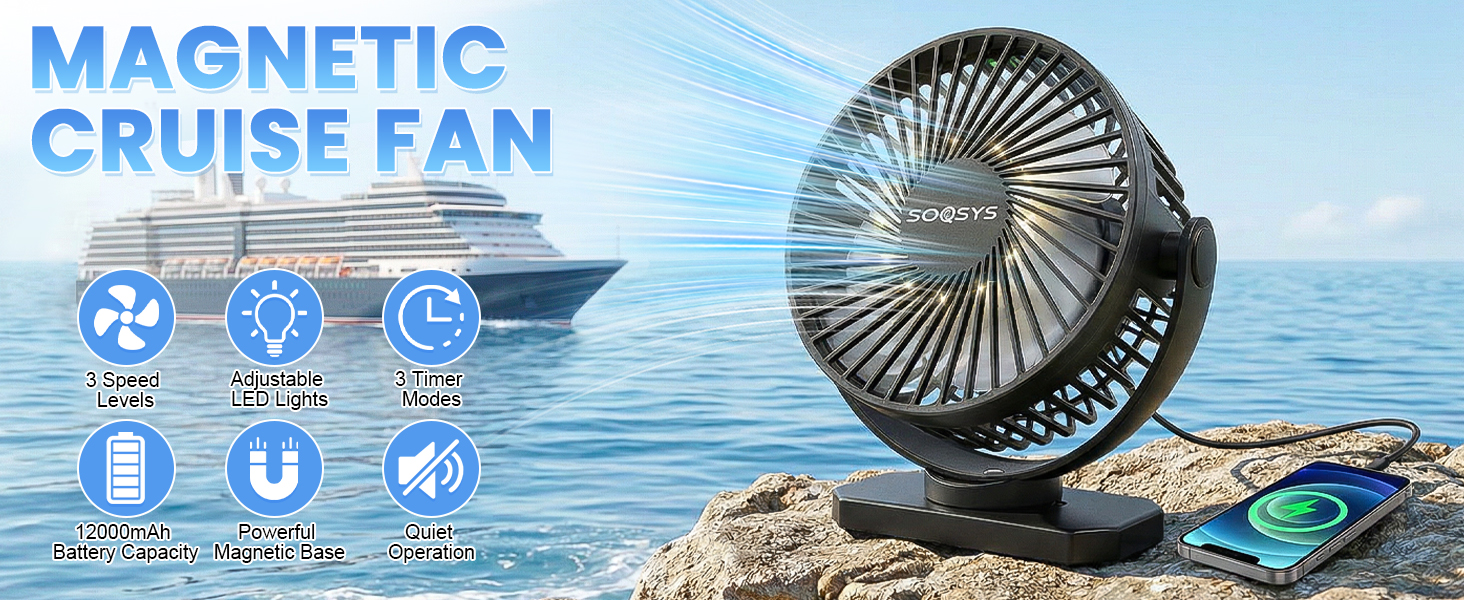 Magnetic Cruise Fan Magnetic Fan for Cruise Ship Portable Travel Fan for Cruise Cruise Essentials