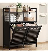 Homykic Tilt Out Laundry Hamper Cabinet, Bamboo Double Laundry Hamper with 2 Removable Laundry Ba...
