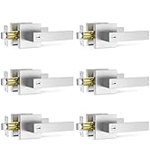 Plustool 6 Pack Brushed Nickel Door Handle, Door Knobs Interior Heavy Duty, Flat Square Privacy D...